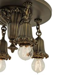 Four-Light Flush Fixture with Cast Sheffield Motif, circa 1920s