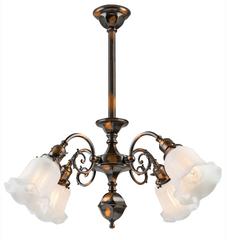 Japanned Copper Four-Light Chandelier with Swirl Opalescent Shades, circa 1905