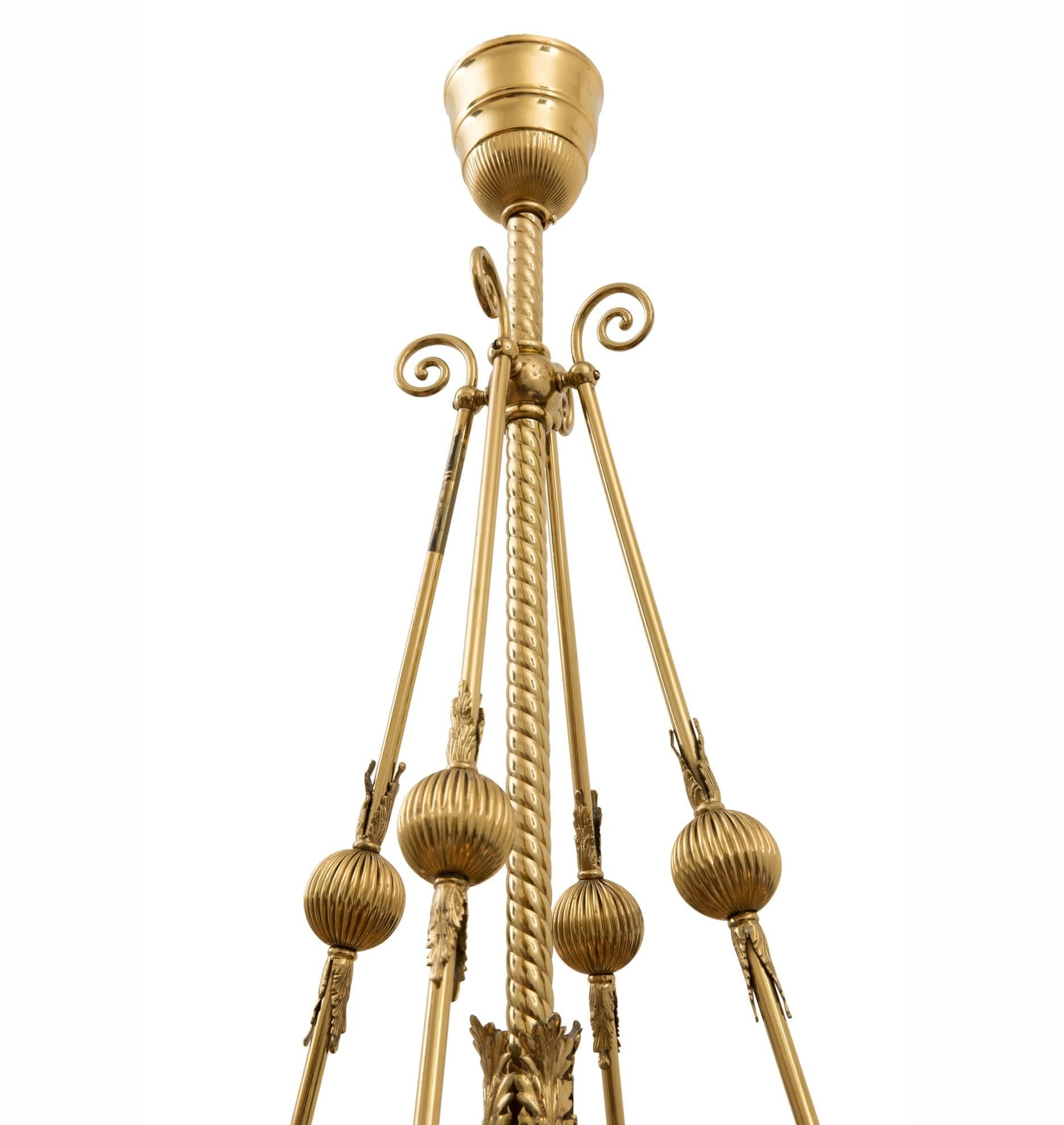 Early 20th Century Gas/Electric Empire Chandelier with Brass-Plated Finish, circa 1900