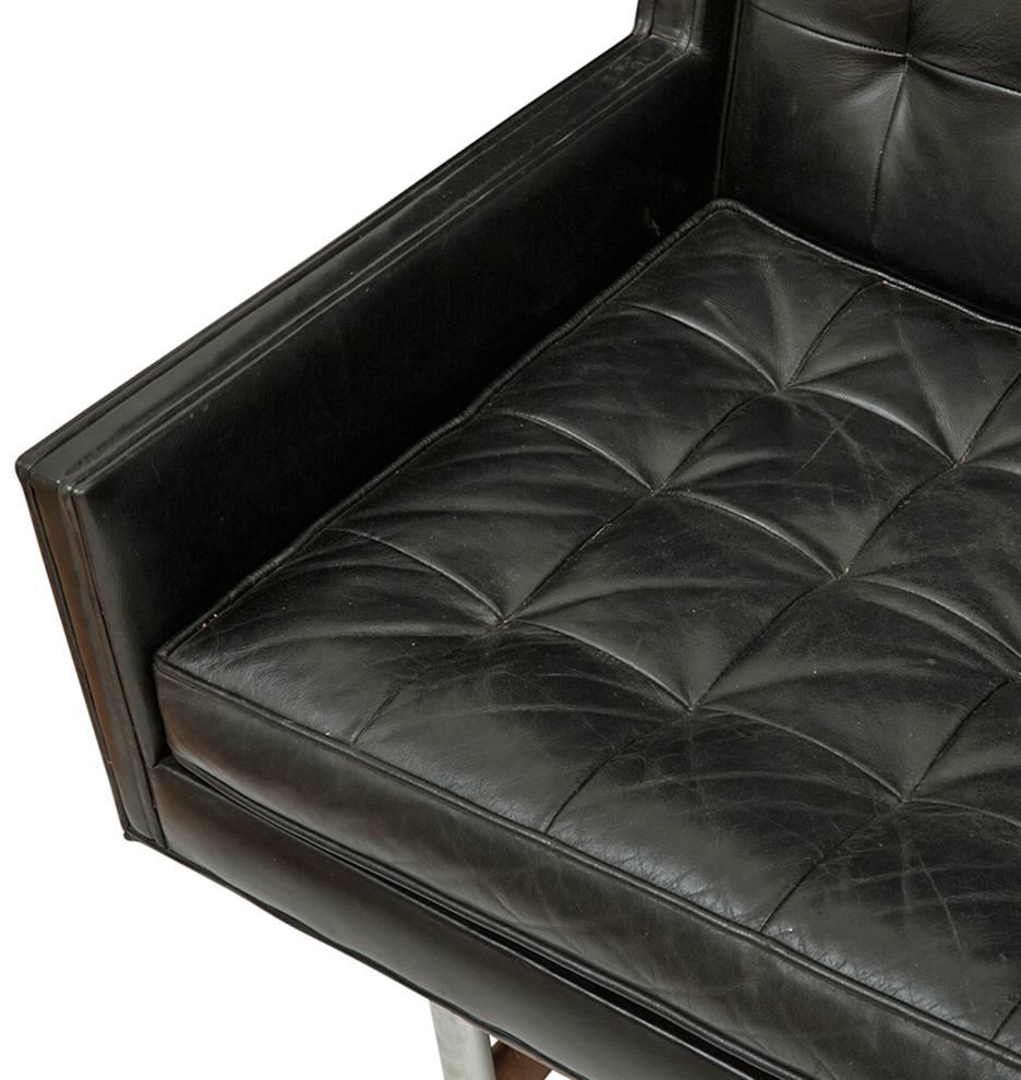 Enormous Tufted Leather Sofa with Aluminium and Walnut Base, circa 1950s 1