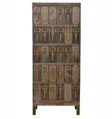 Tall Raw Steel Filing Cabinet with Brass Hardware, circa 1920s