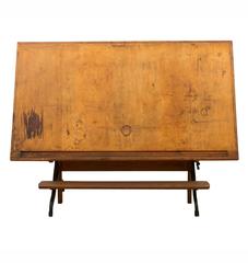 Enormous Drafting Table with Foot Rest and Cast Iron Legs, circa 1910