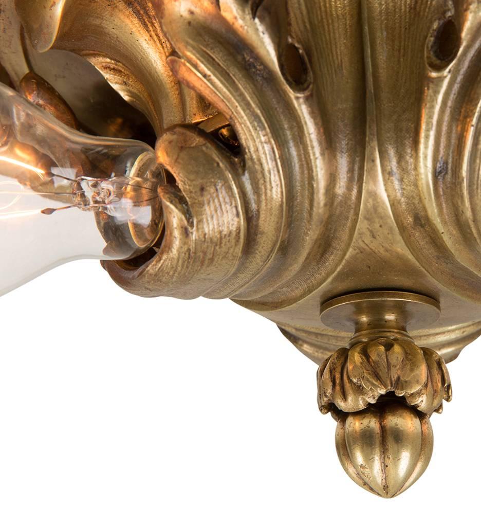 Neoclassical Revival Cast Brass Acanthus Leaf Flush with Aged Finish by Caldwell, circa 1905 For Sale