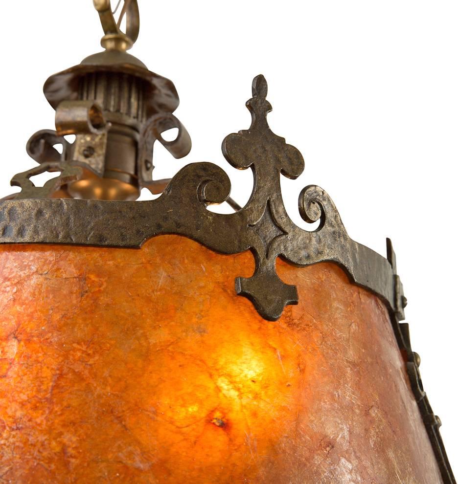 Early 20th Century Spanish Revival Mica Drum Shade Chandelier, circa 1928