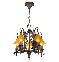 Rare Storybook Style Five-Light Smoke Bell Chandelier, circa 1930