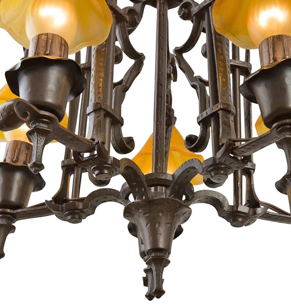 Rare Storybook Style Five-Light Smoke Bell Chandelier, circa 1930 In Good Condition In Portland, OR