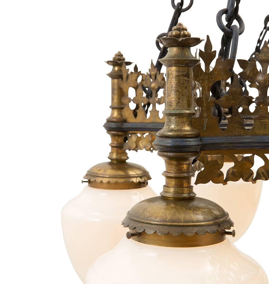Towering Brass and Wrought Iron Theater Chandelier, circa 1915 In Good Condition For Sale In Portland, OR