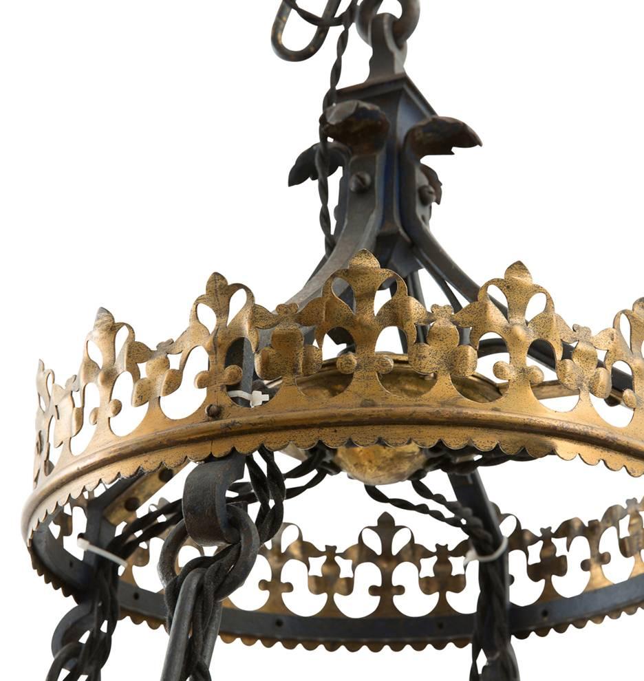Early 20th Century Towering Brass and Wrought Iron Theater Chandelier, circa 1915 For Sale