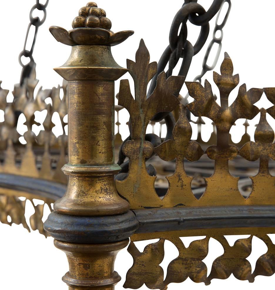 Towering Brass and Wrought Iron Theater Chandelier, circa 1915 For Sale 2