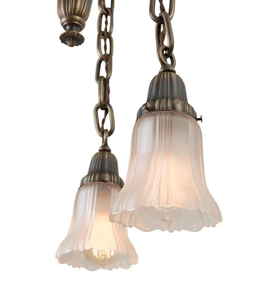 Revival Three-Light Ornate Sheffield Shower with Sheffield Shades, circa 1920s For Sale