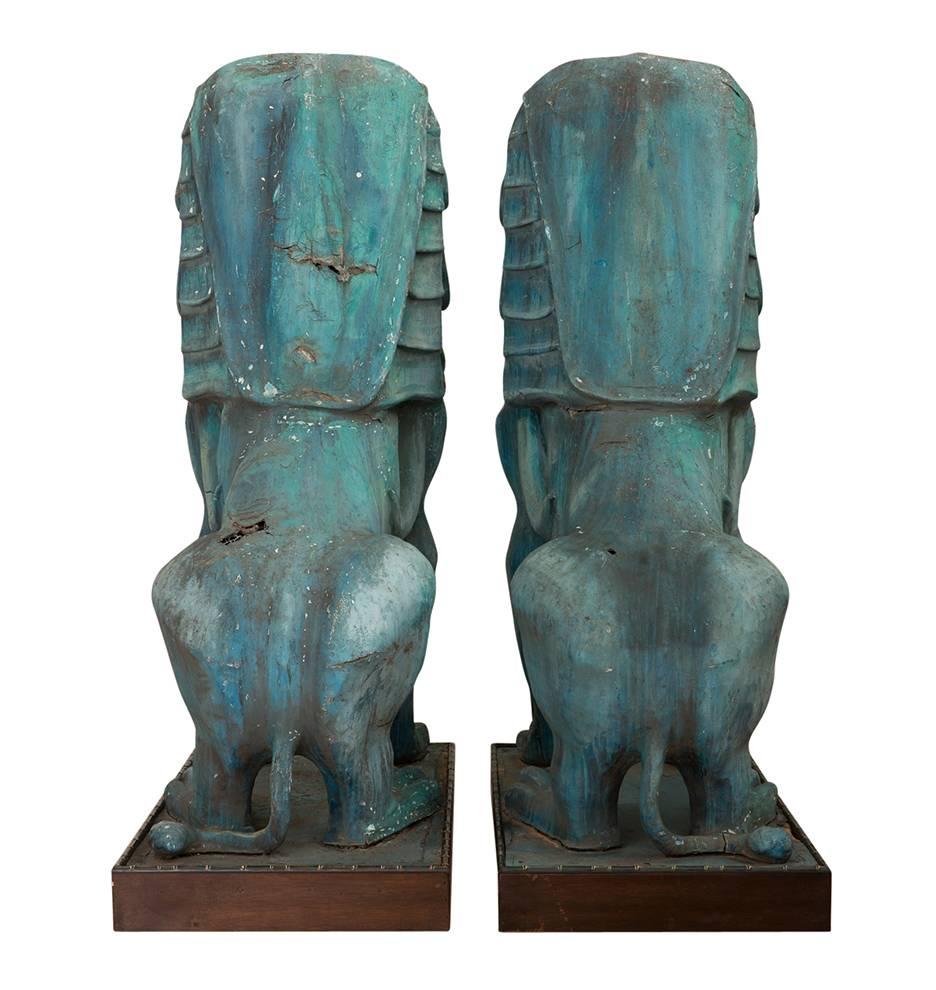 Mid-Century Modern Pair of Gigantic Hollywood Prop Shishi Lions, circa 1950s For Sale
