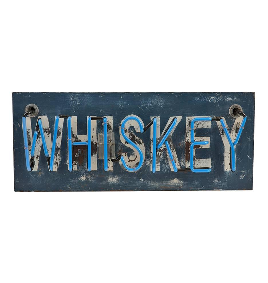 Industrial Glowing Purple Neon Whiskey Sign, circa 1940s