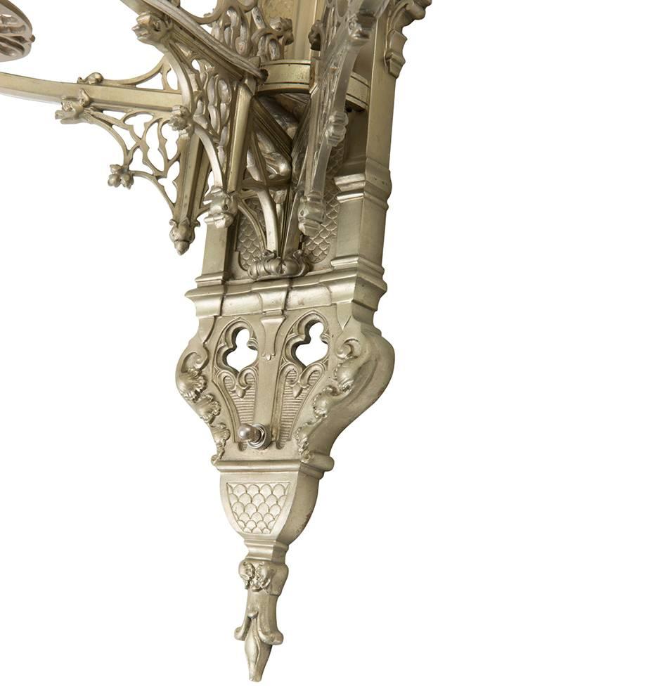 Pair of Gargoyle-Laden Gothic Revival Nickel-Plated Sconces, circa 1910s For Sale 2