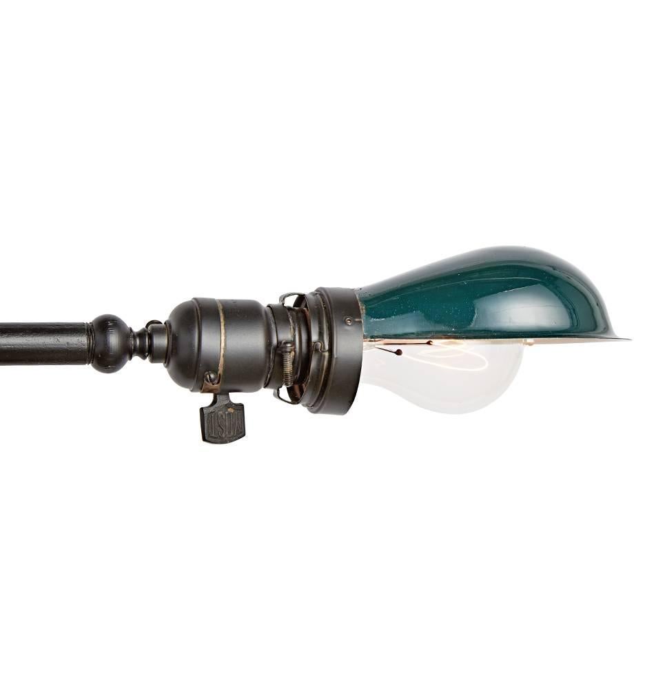 Wrought Iron Billiard Light with Nos Hubbell Reflectors, circa 1905 In Good Condition For Sale In Portland, OR