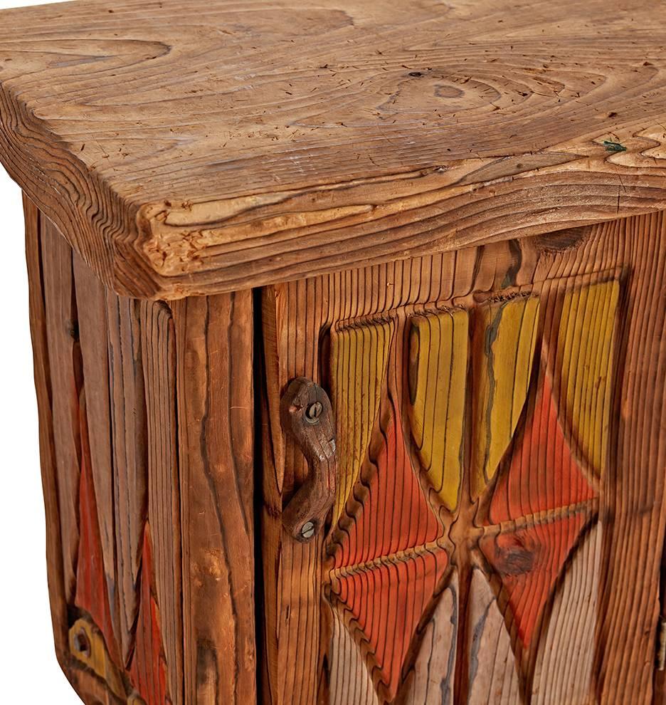 Mid-20th Century Pair of Rustically Carved Side Tables with NW TOTEM Motif, circa 1950s For Sale