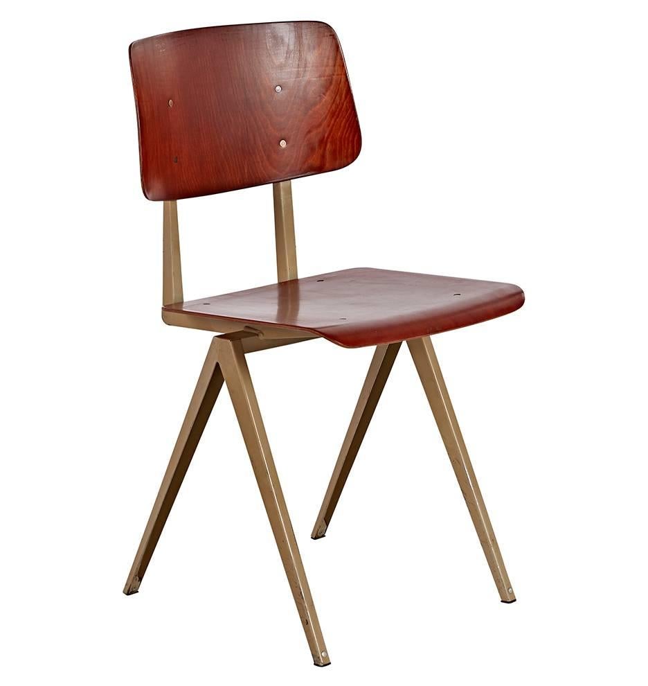 Steel frames with molded beech plywood seats, from iconic designer Friso Kramer of the Netherlands. 
The 