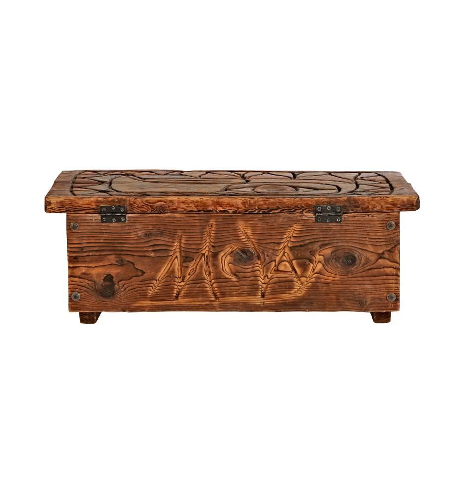 Mid-20th Century Rustically Carved Blanket Chest with NW TOTEM Motif, circa 1950s For Sale