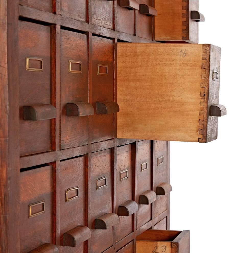 European Massive Oak 36-Drawer Apothecary Cabinet, circa 1930s