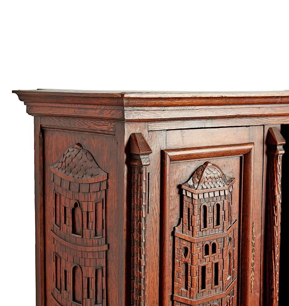 Ornately Carved Sideboard with Renaissance Revival Towers, circa 1930s In Good Condition For Sale In Portland, OR