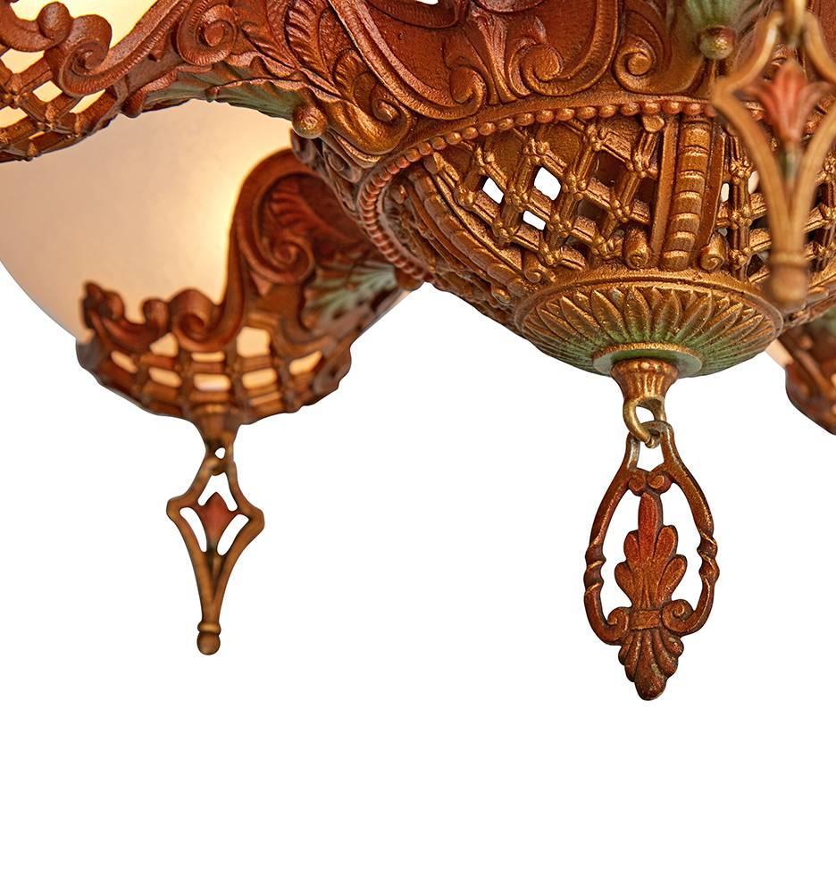 Mid-20th Century Compact Slipper Shade Chandelier with Original Polychrome, circa 1930
