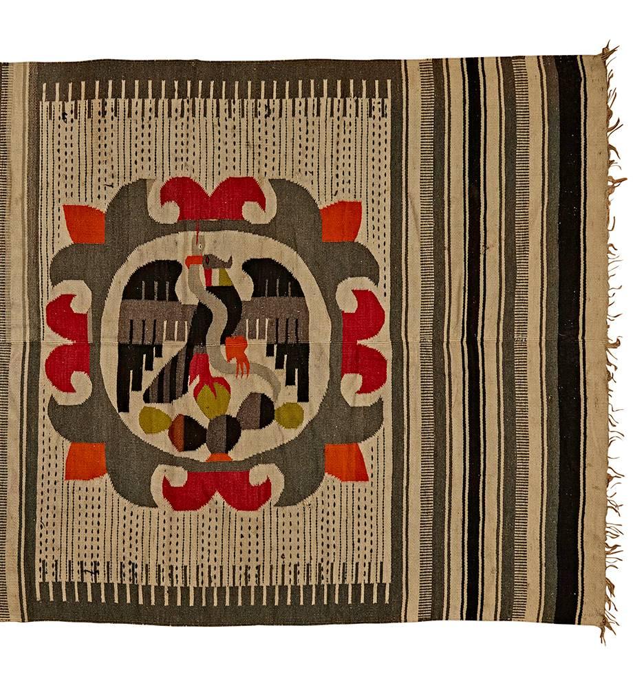 Early Native Weaving with Flag of Mexico Medallion, circa 1840 In Good Condition For Sale In Portland, OR