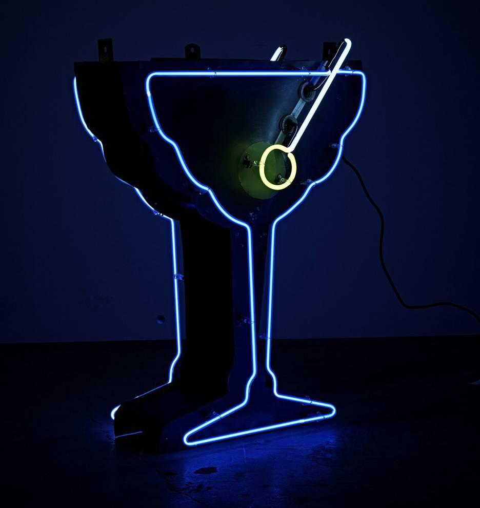 Industrial Glowing Neon Martini Sign with Uranium Olive, circa 1940s For Sale