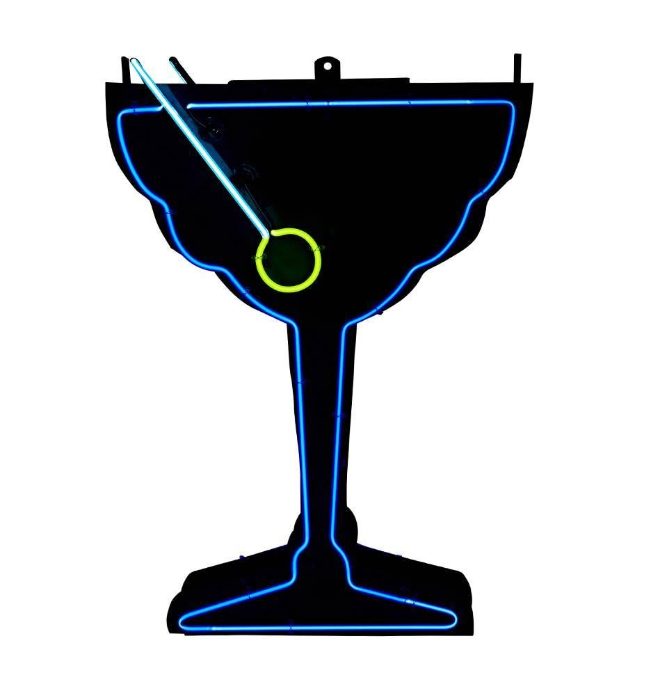 Mid-20th Century Glowing Neon Martini Sign with Uranium Olive, circa 1940s For Sale