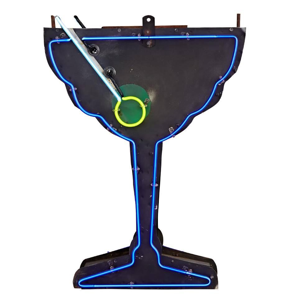 Glowing Neon Martini Sign with Uranium Olive, circa 1940s For Sale 1