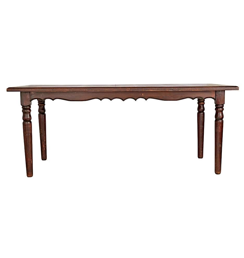 Our collection of vintage dining tables hails from all different time periods and styles, from Early American drop-leafs to pedestal-based cafe tables. The Restoration Team in our workshop takes special care to preserve original finishes and