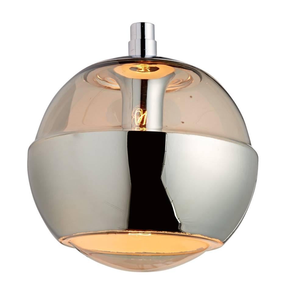 Made from cast glass and lined with a ring of polished chrome plating, these unusual globe sconces spread and reflect light like one of Robert Sonneman's modern designs. Sold as a set of three, with a bit of variation in the chrome ring -- see all