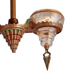 Very Unusual Gill Glass Modernique Fixture with Original Polychrome, circa 1929