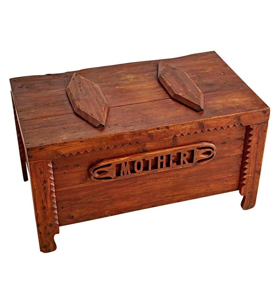 Exemplary Tramp Art Trunk for Mother, circa 1930s In Good Condition For Sale In Portland, OR