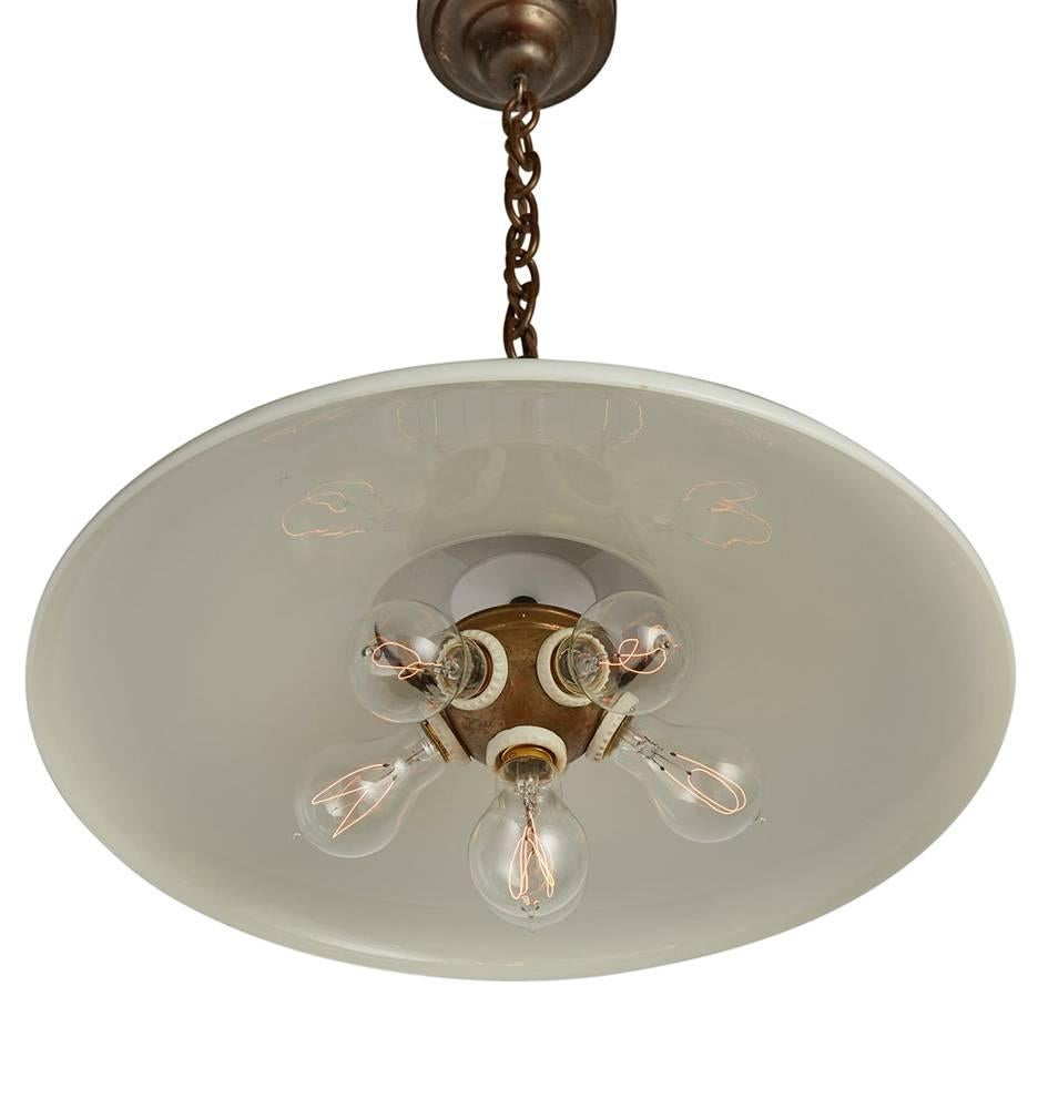 Industrial Chain Pendant with Rare Six-Bulb Benjamin Cluster, circa 1920s In Good Condition For Sale In Portland, OR