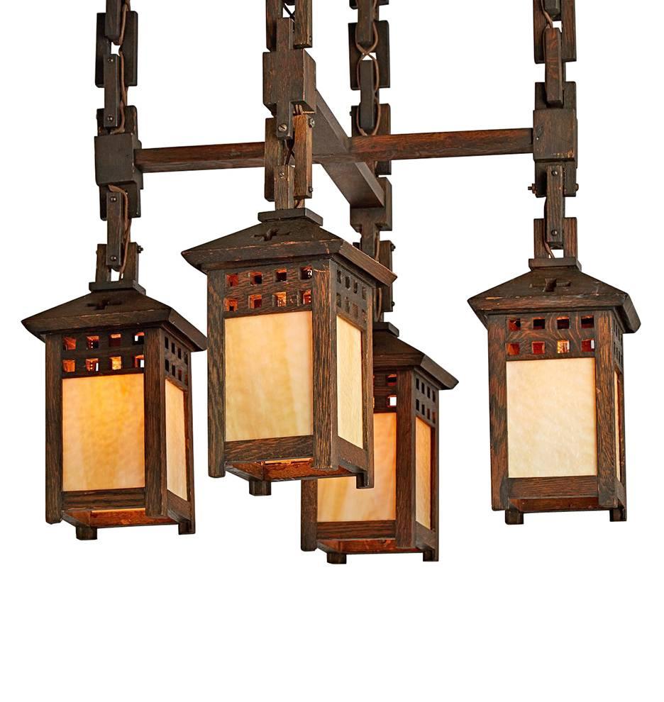 Common in four squares, bungalows and mission-style homes of the early 20th century, Arts & Crafts lighting could be bread-and-butter or very elevated, depending on context. Typically, Arts & Crafts designs were simpler, with square steel or