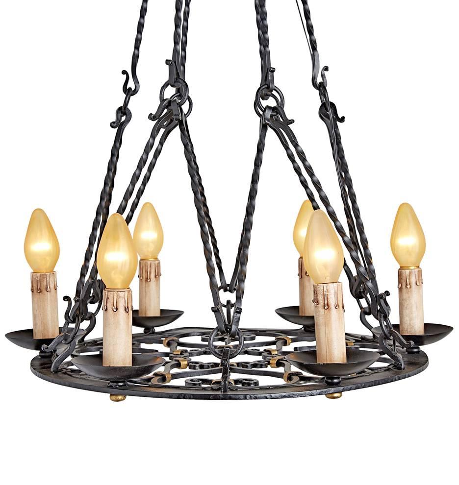 Revival Ornate French Wrought Iron Six-Light Chandelier, circa 1920s