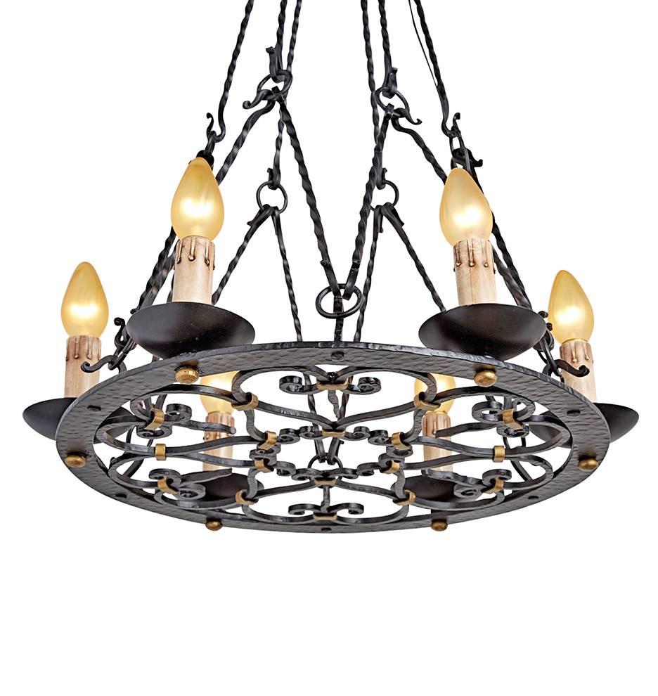 Early 20th Century Ornate French Wrought Iron Six-Light Chandelier, circa 1920s