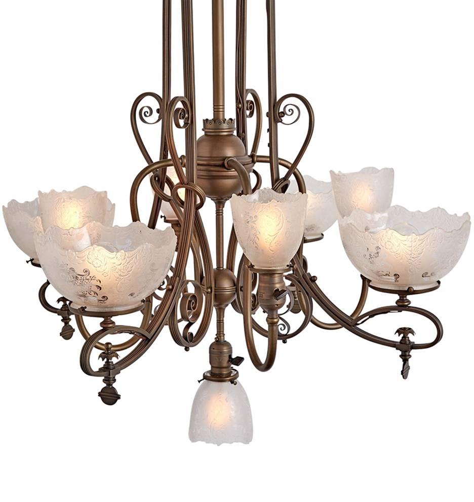 Extraordinary Gas/Electric Nine-Light Victorian Chandelier, circa 1895 In Good Condition For Sale In Portland, OR