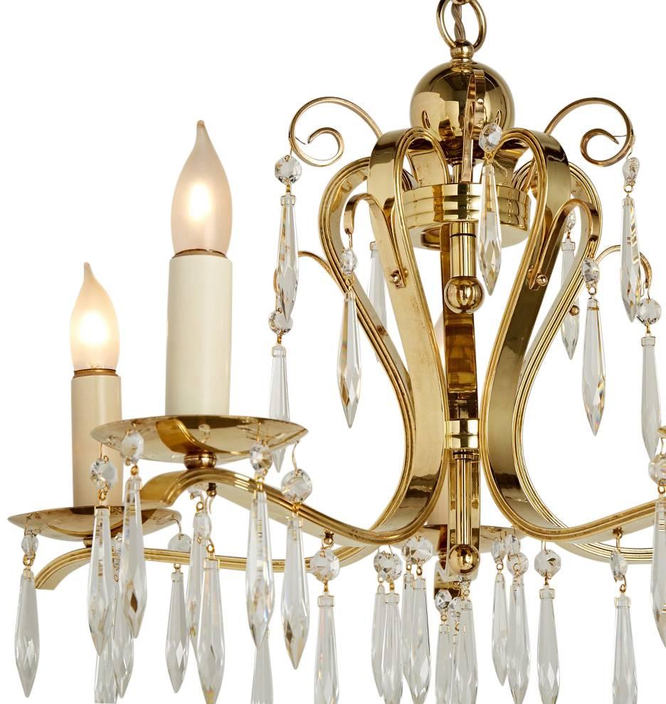 Brass Parzinger-Style Five-Light Chandelier, circa 1970 In Good Condition In Portland, OR