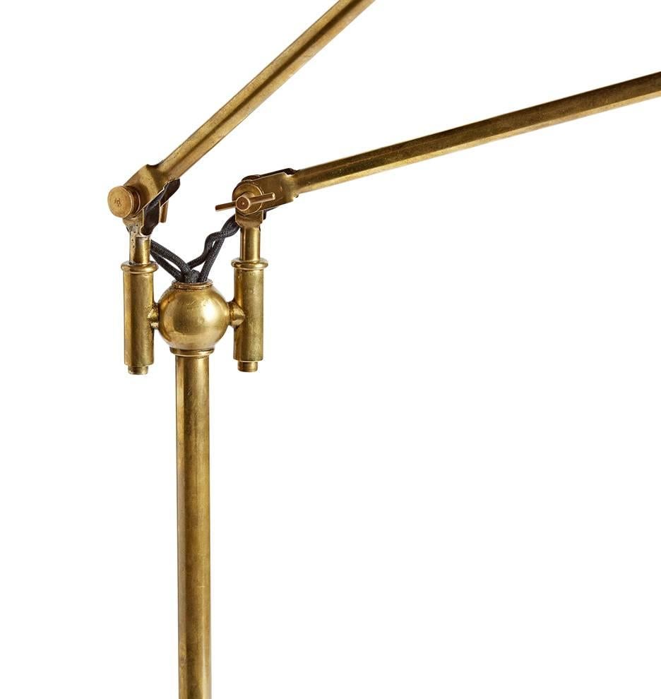 Industrial Double-Arm Faries Lamp No. 1792 with Nos Hubbell Reflector Shades, circa 1910s For Sale