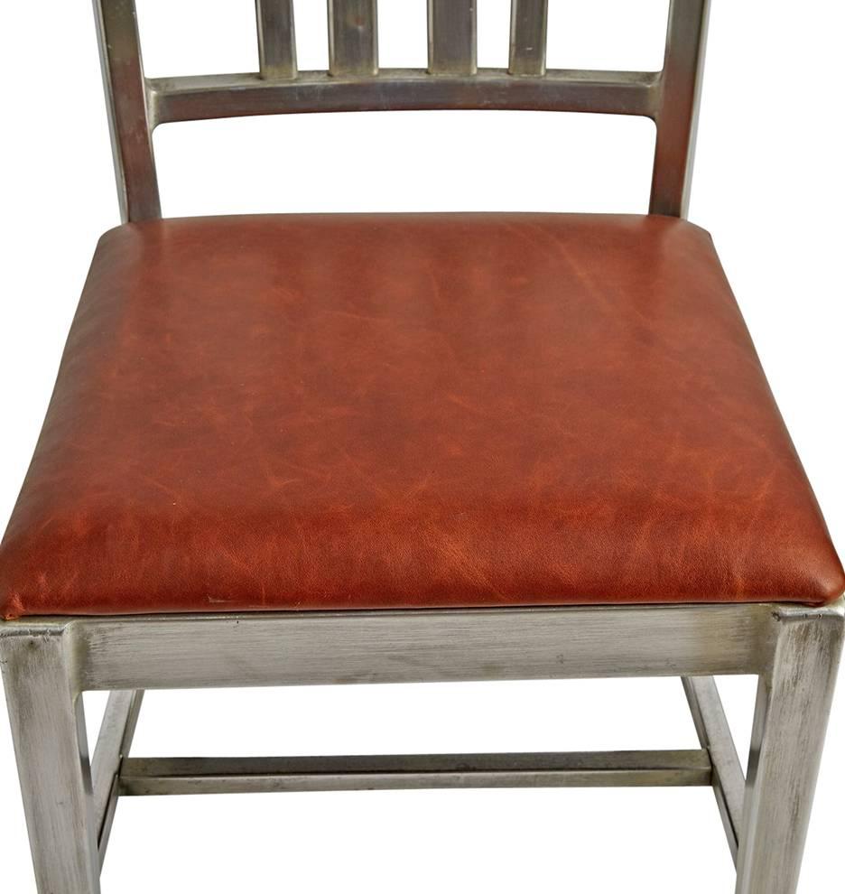 Mid-Century Modern Pair of Aluminum Side Chairs with Leather Seats, circa 1930s