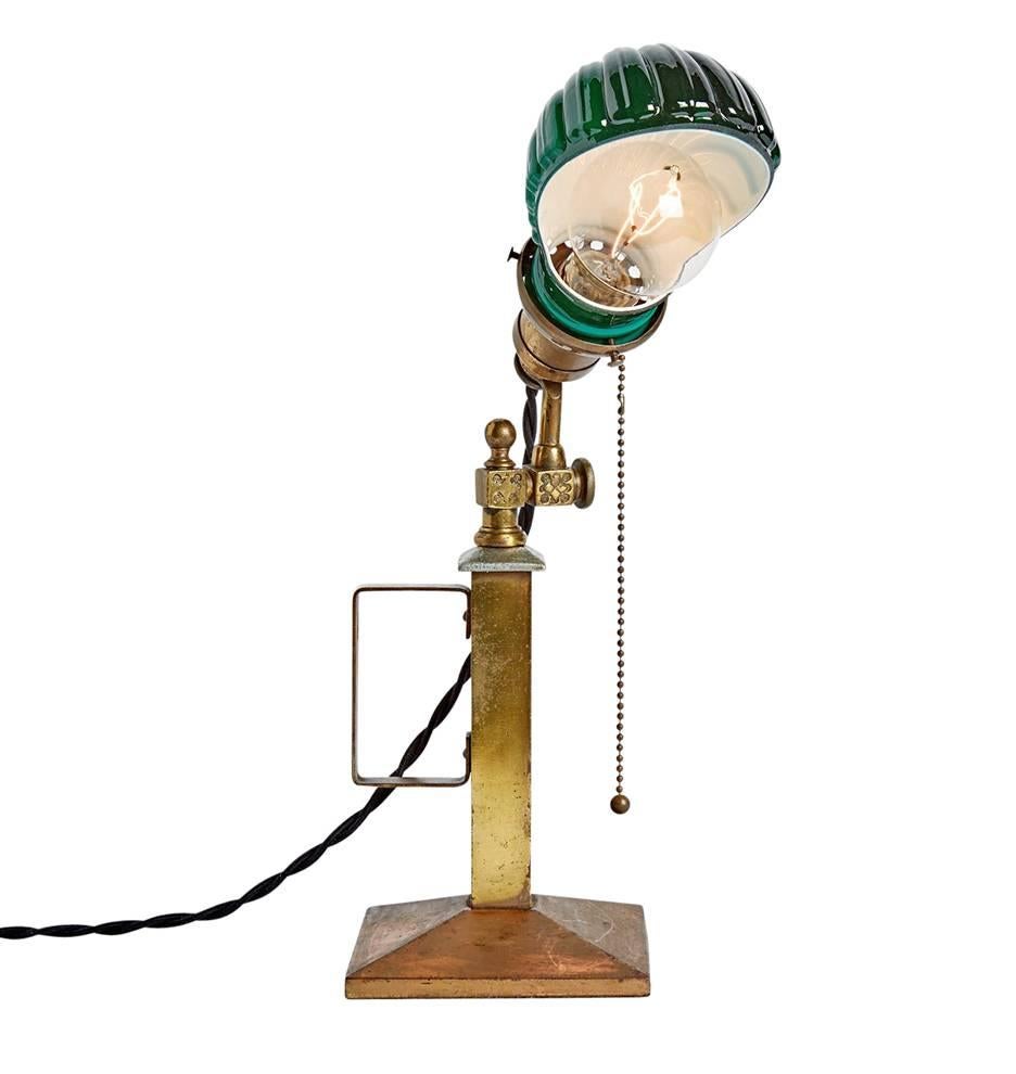 Industrial Pair of Beardslee Lamps with Emeralite Clamshell Shades, circa 1905 For Sale