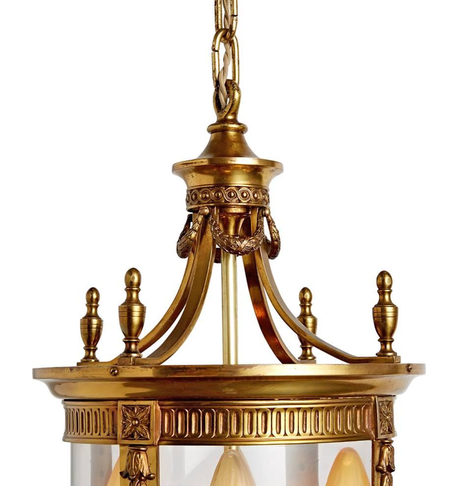 Early 20th Century Large Brass Classical Revival Entry Lantern, circa 1920s