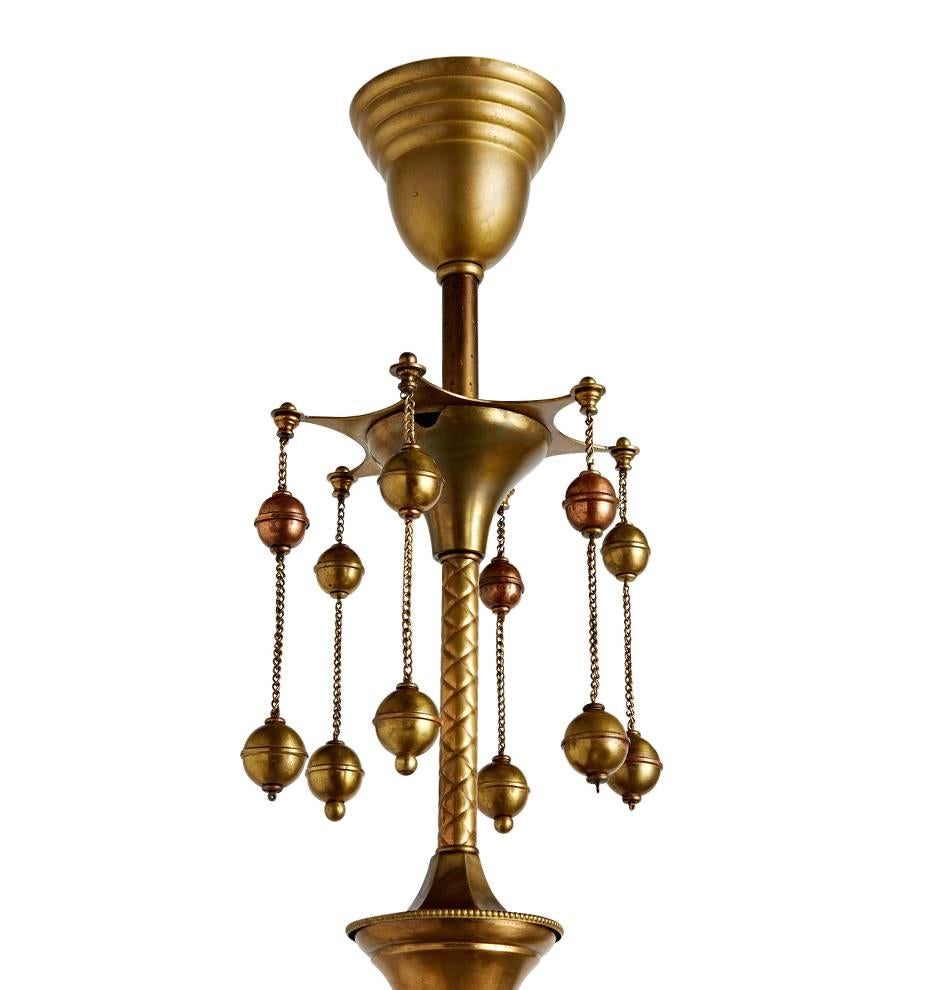 Early 20th Century Remarkable Six-Light Gas Electric Chandelier W/ Dangling Ornaments, circa 1905 For Sale