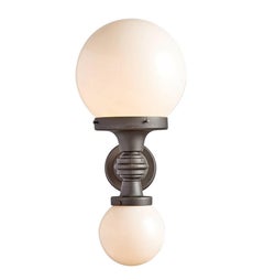 Pair of Enormous Iron Two-Globe Gas Station Sconces, circa 1910s
