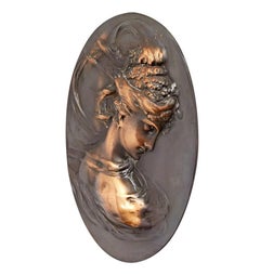 Elegant Copper Relief of Right-Facing Female Bust, circa 1905