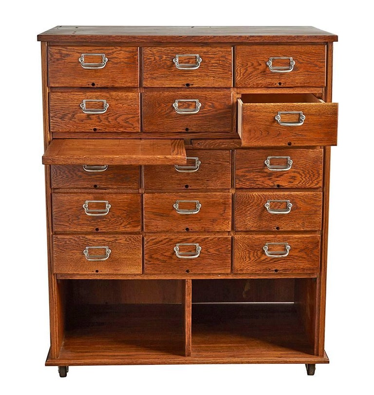 15Drawer Oak Filing on Casters, circa 1930s For Sale at 1stDibs