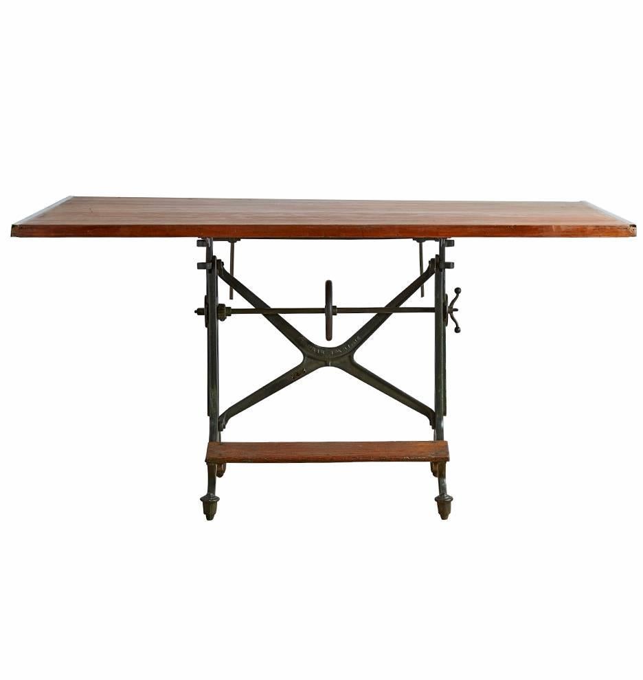 Large Keuffel & Esser Drafting Table with Cast Iron Base, circa 1900 In Good Condition In Portland, OR