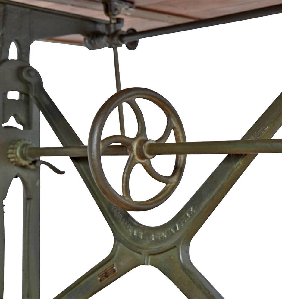 Large Keuffel & Esser Drafting Table with Cast Iron Base, circa 1900 2