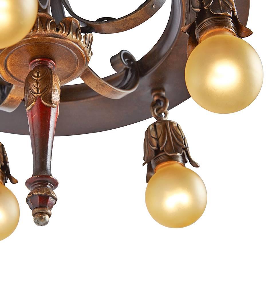 Impressive Five-Light Chandelier with Acanthus Ring, circa 1920s In Good Condition For Sale In Portland, OR