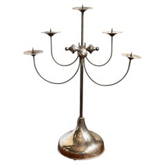 Sculptural Five-Arm Metal Candelabra, Attila Demcsik, Hungary, circa 1980